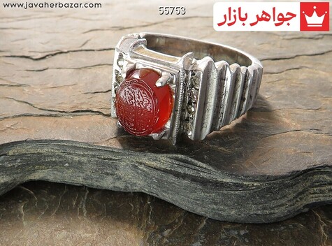انگشتر نقره عقیق یمنی قرمز مردانه [رزق و روزی » و من یتق الله] - 55753